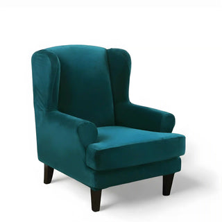 Housse de Fauteuil à Oreilles en Velours -Marencia Bleu canard sur fond gris