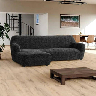 Mediterraneo - Housse de canapé d'angle noir en Microfibre sur fond gris