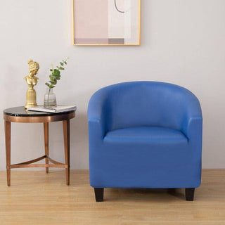 Housse de Fauteuil Crapaud en Simili Cuir - Aristocrate Bleu sur fond gris