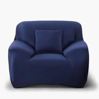 Housse de fauteuil classique lisse - Chicara Bleu marine sur fond gris