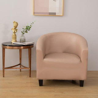 Housse de Fauteuil Crapaud en Simili Cuir - Aristocrate Beige sur fond gris